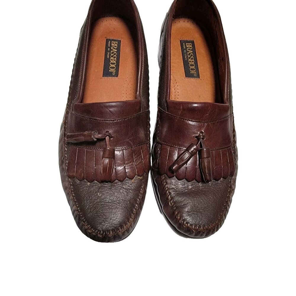 Brass Boot Mens Sz 10 Brown Leather Tassel Loafers Shoes Handmade In Spain 95453